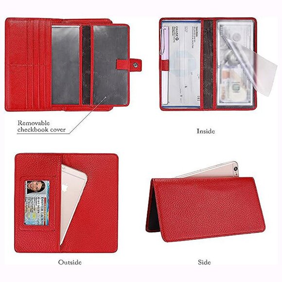 WOMENS Wallet, Large Capacity Genuine Leather Burgundy-Red - Picture 3 of 7